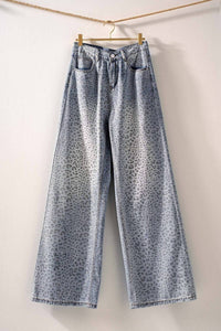 Urban Daizy - Leopard Print Wide-leg Denim Pants