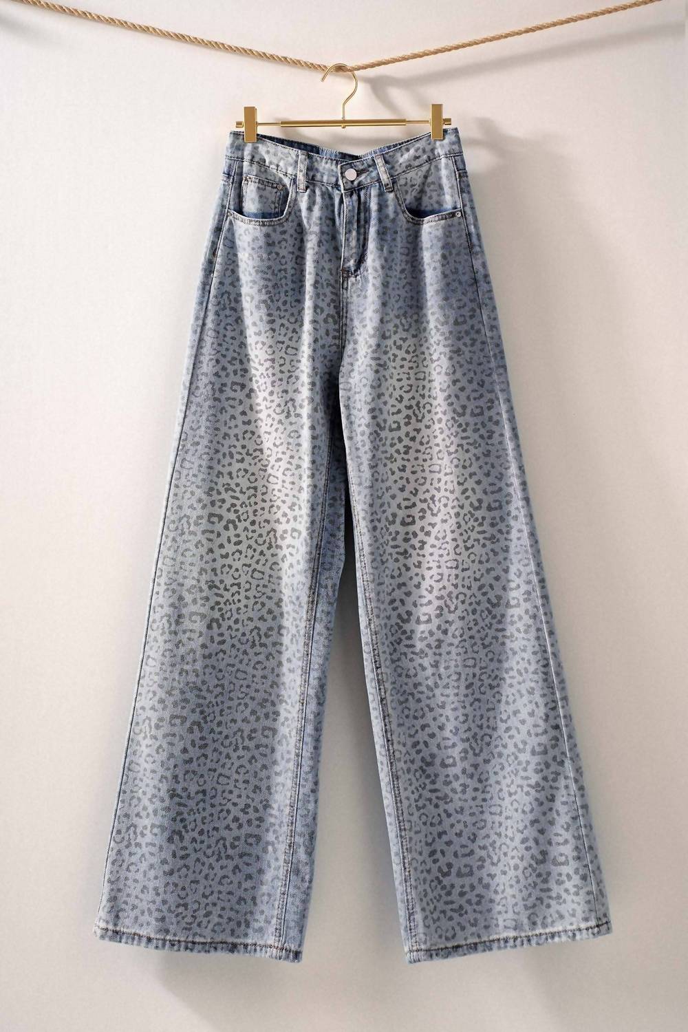 Urban Daizy - Leopard Print Wide-leg Denim Pants