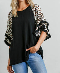 Umgee - Leopard Bell Sleeve Layered Top