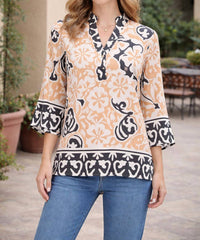 Jade placket tunic in ethnic border 1 - women's shirt