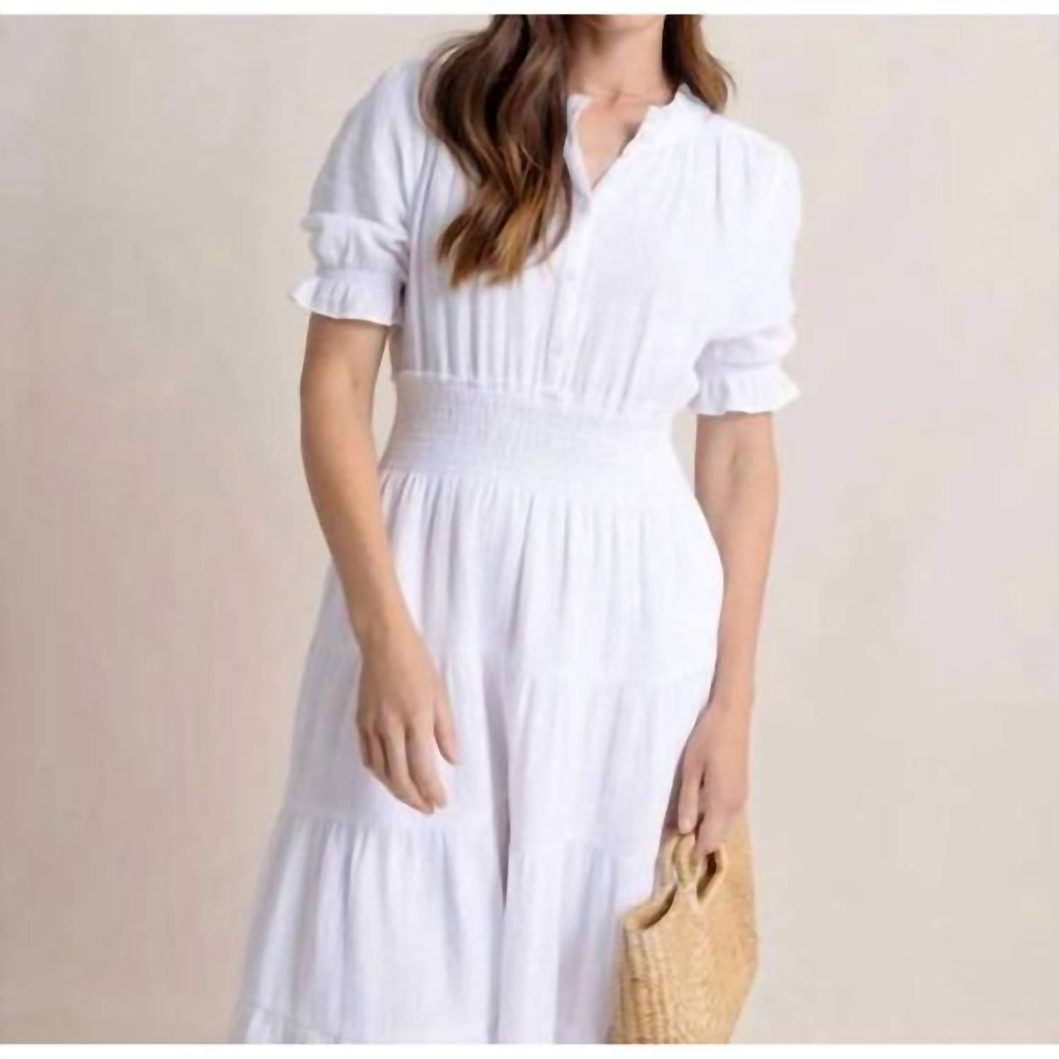 SOUTHERN TIDE Christa Short Sleeve Maxi Dress in classic white - women's dress - detail view