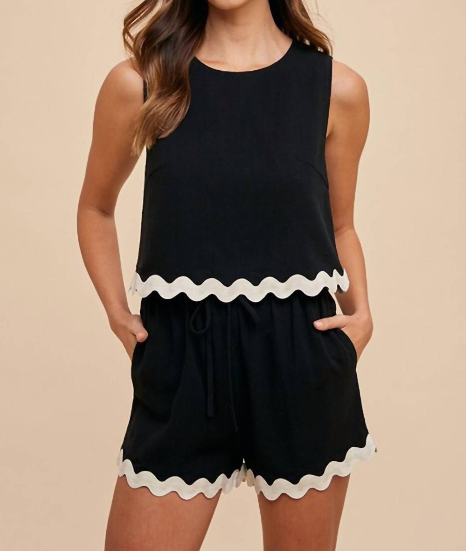 Anniewear - Ric Rac Trim Detailed Top and Short Set