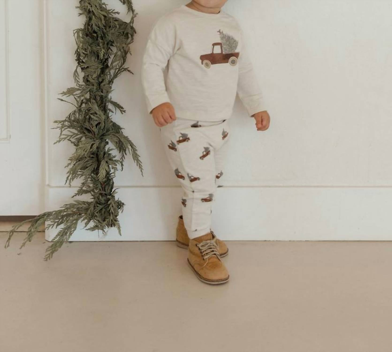 Rylee + Cru Baby's Trucks Long Sleeve Pant Set in cream - item - detail view