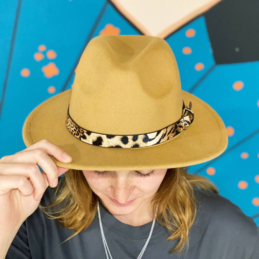 Ellison+Young - Women's Leopard Band Fedora Hat