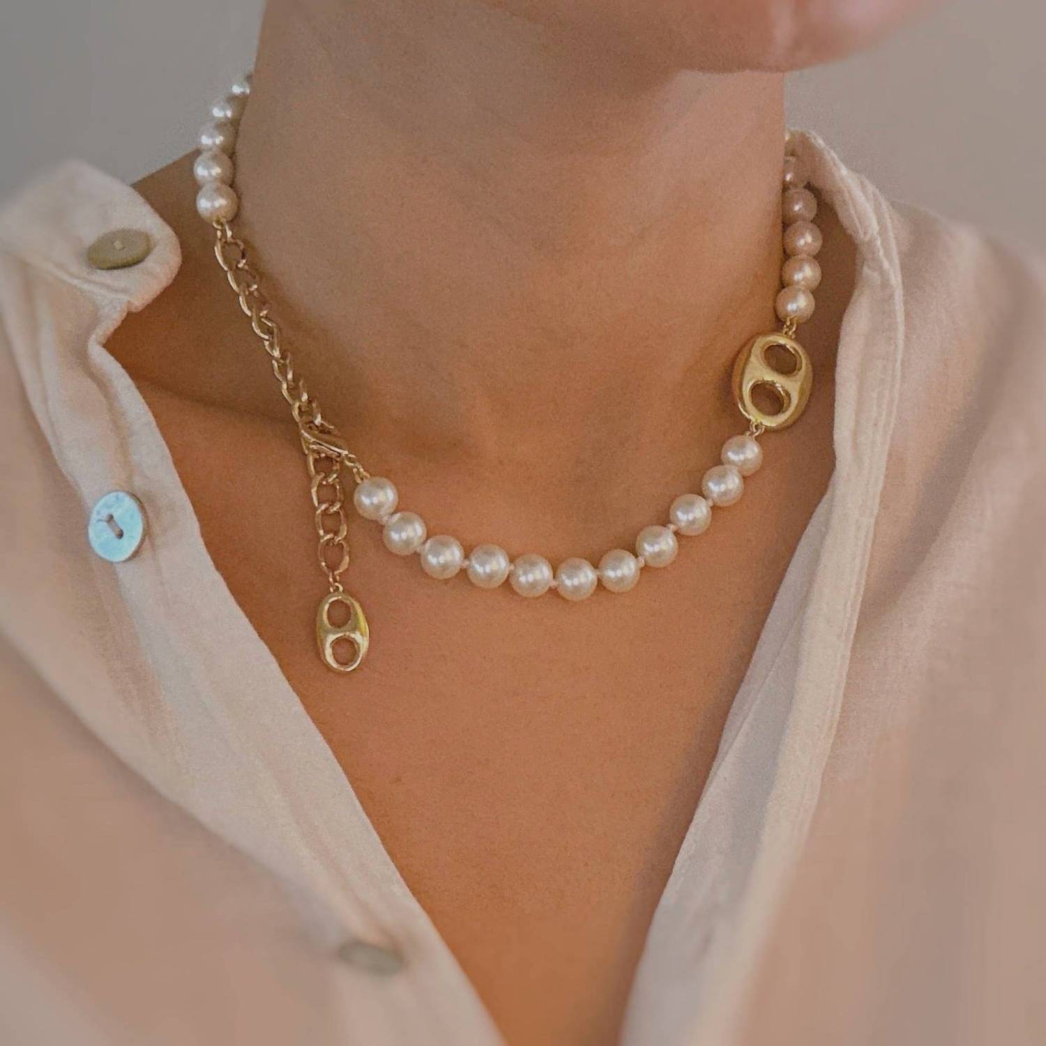 Ellison+Young Women's Horse Bit Pearl Necklace in white - women's jewelry - view 6