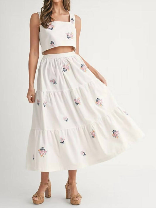 Mable - Embroidered Crop Top and Midi Skirt Set