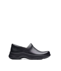 Clarks Women's Pro Gem Clog in black leather - women's shoe - detail view