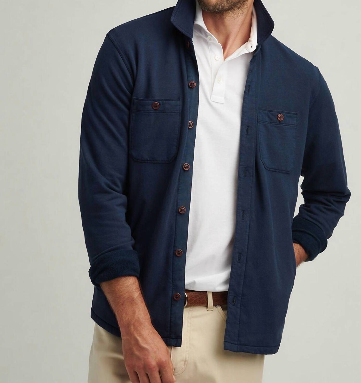 PETER MILLAR Lava Wash Fleece Knit Shirt Jacket in navy - men's jacket