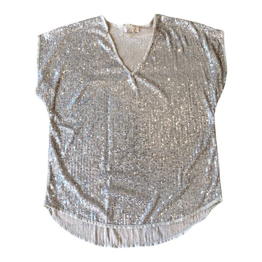 Sofia Collections - Irene Sequin Platinum Tunic Top