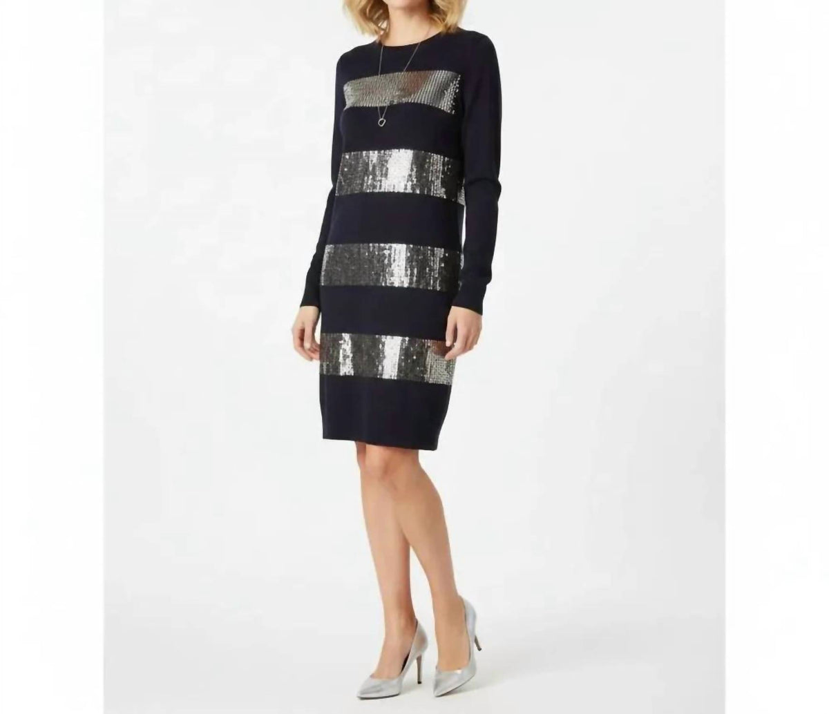 Tommy Hilfiger - Sequins Stripe Long Sleeve Mini Dress