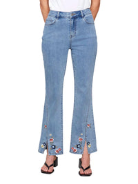 Charlie B - Front Slit Floral Embroidered Bootcut Jean