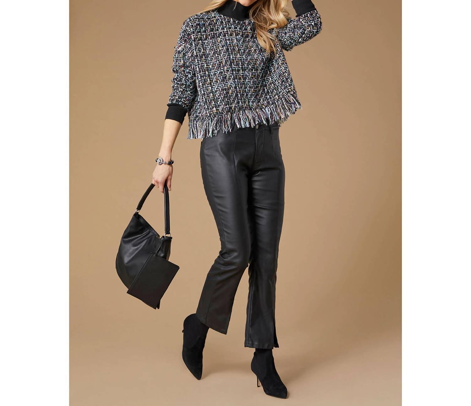 Coco + Carmen - OMG Zoey Zip Bootcut Faux Leather Pant With Front Slit