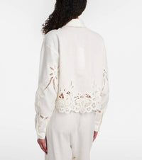 Veronica Beard Aderes Eyelet Shirt in dove - women's shirt - detail view
