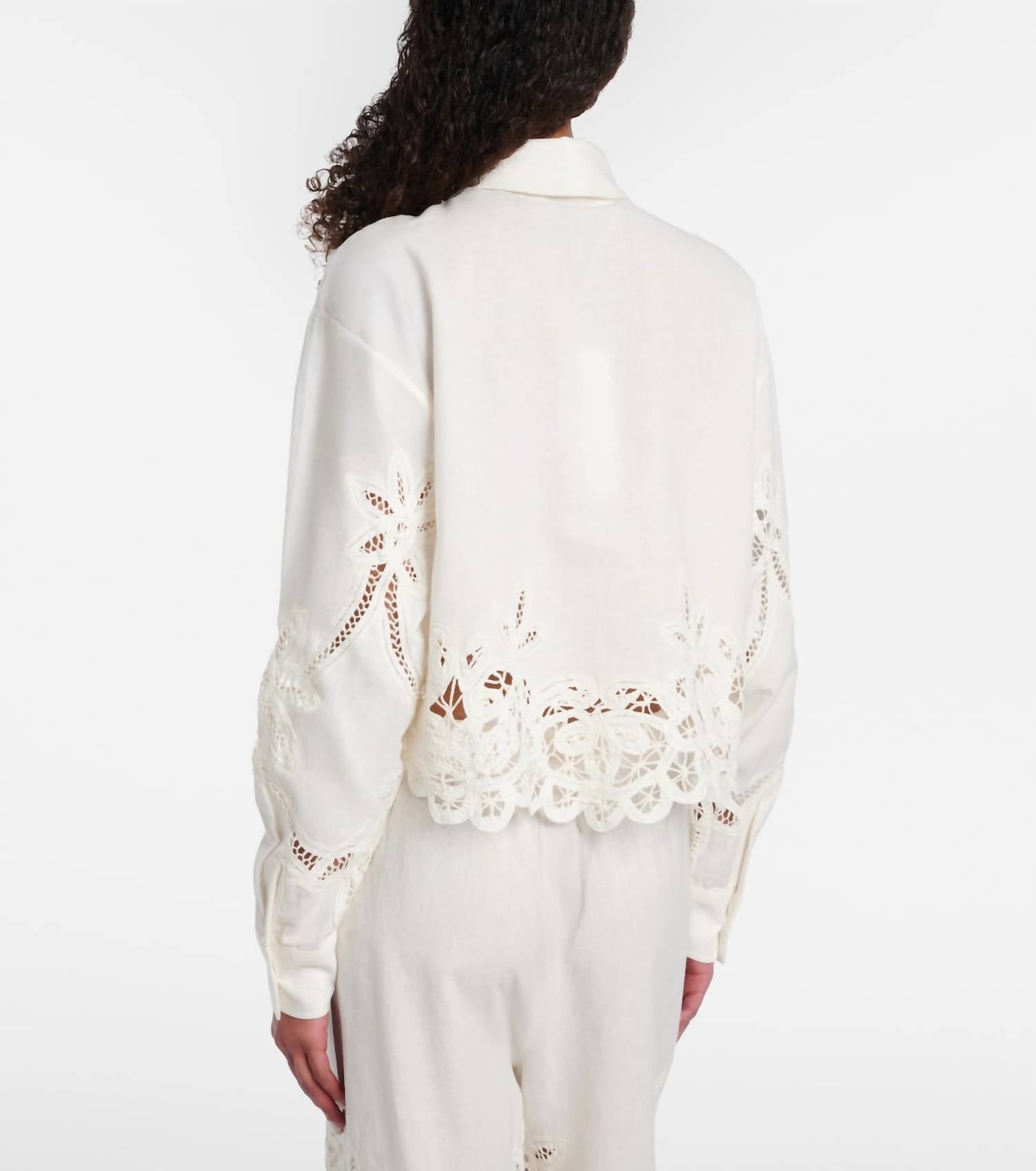 Veronica Beard Aderes Eyelet Shirt in dove - women's shirt - detail view