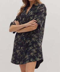 Entro - Floral Print Half Sleeve Mini Dress