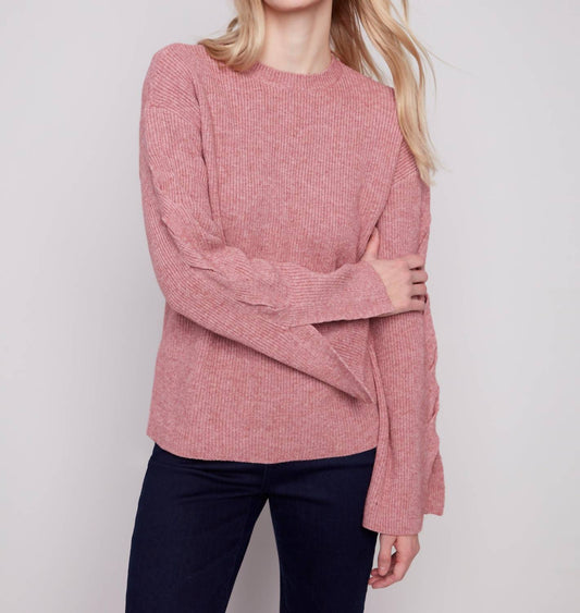 Charlie B - Crew Neck Sweater With Cable Sleeves