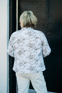Multiples - Cuffed 3/4 Sleeve Button Front Shaped Hem