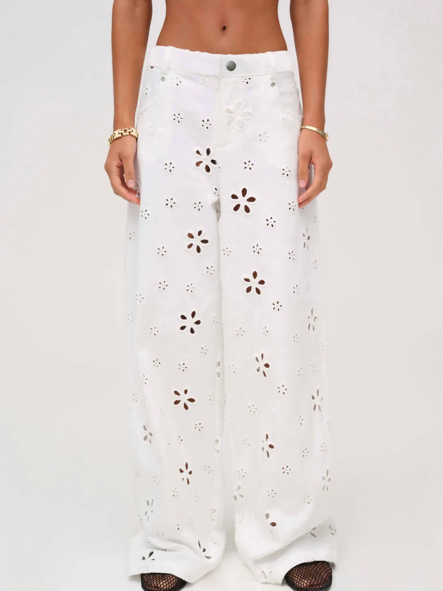 Lil Lemons By For Love And Lemons - Daisy Eyelet Baggy Jeans