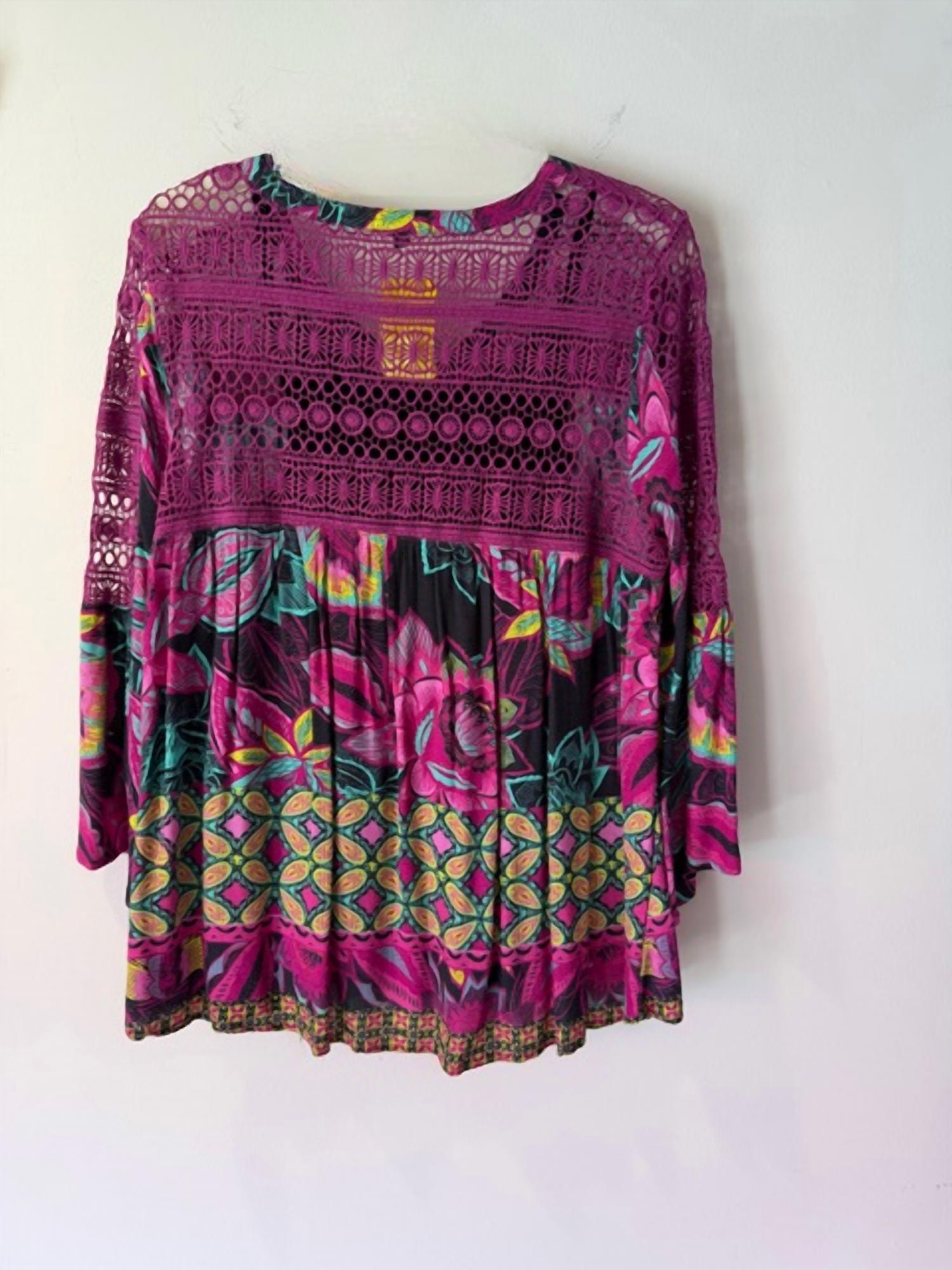 Multiples - Women's Floral Boho Top With Crochet Detail