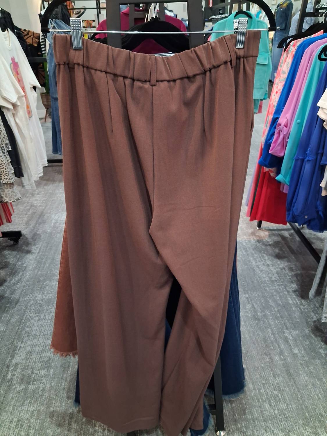 Hem & Thread Women's Pleated Wide Leg Pants in brown - women's pants - detail view