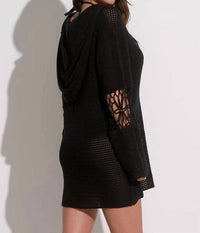 ELAN Crochet Hooded Coverup in black - women's swimwear - alternate view