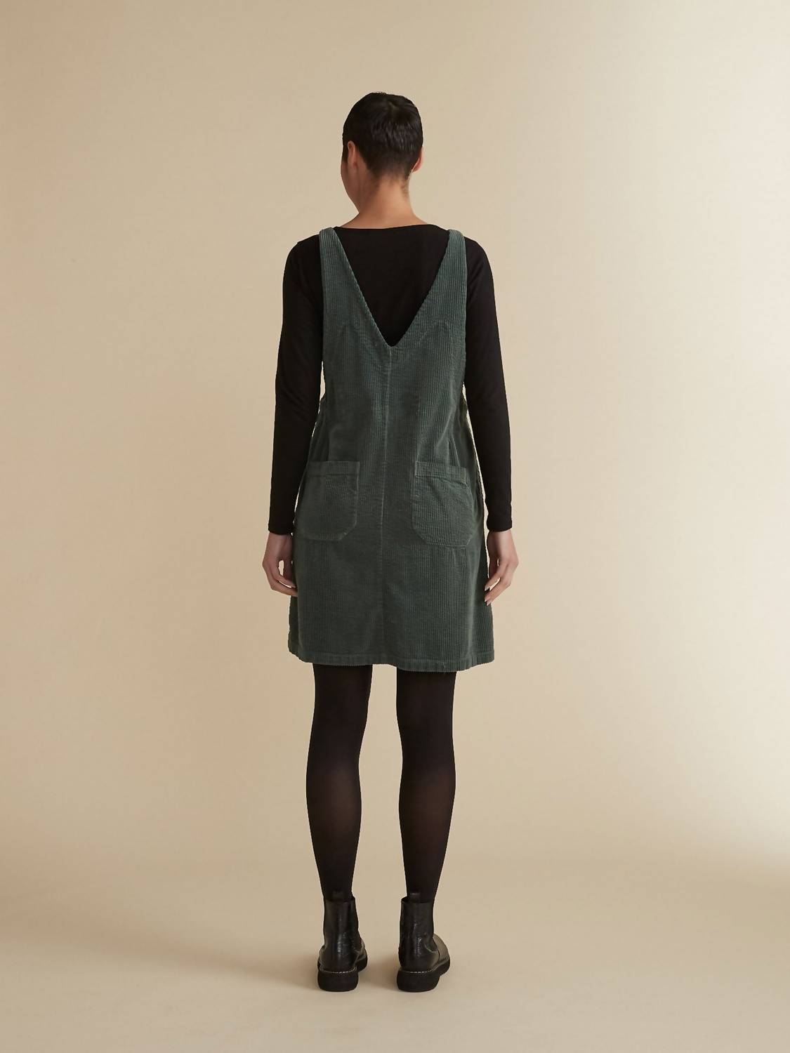 cut loose Lux Corduroy Overall Dress in myrtle - women's dress - detail view