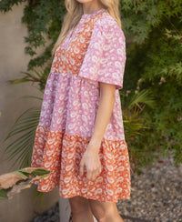 Voy - Paisley Embroidery Color Block Dress