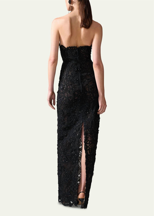 Carolina Herrera - Lace Sequined Strapless Gown