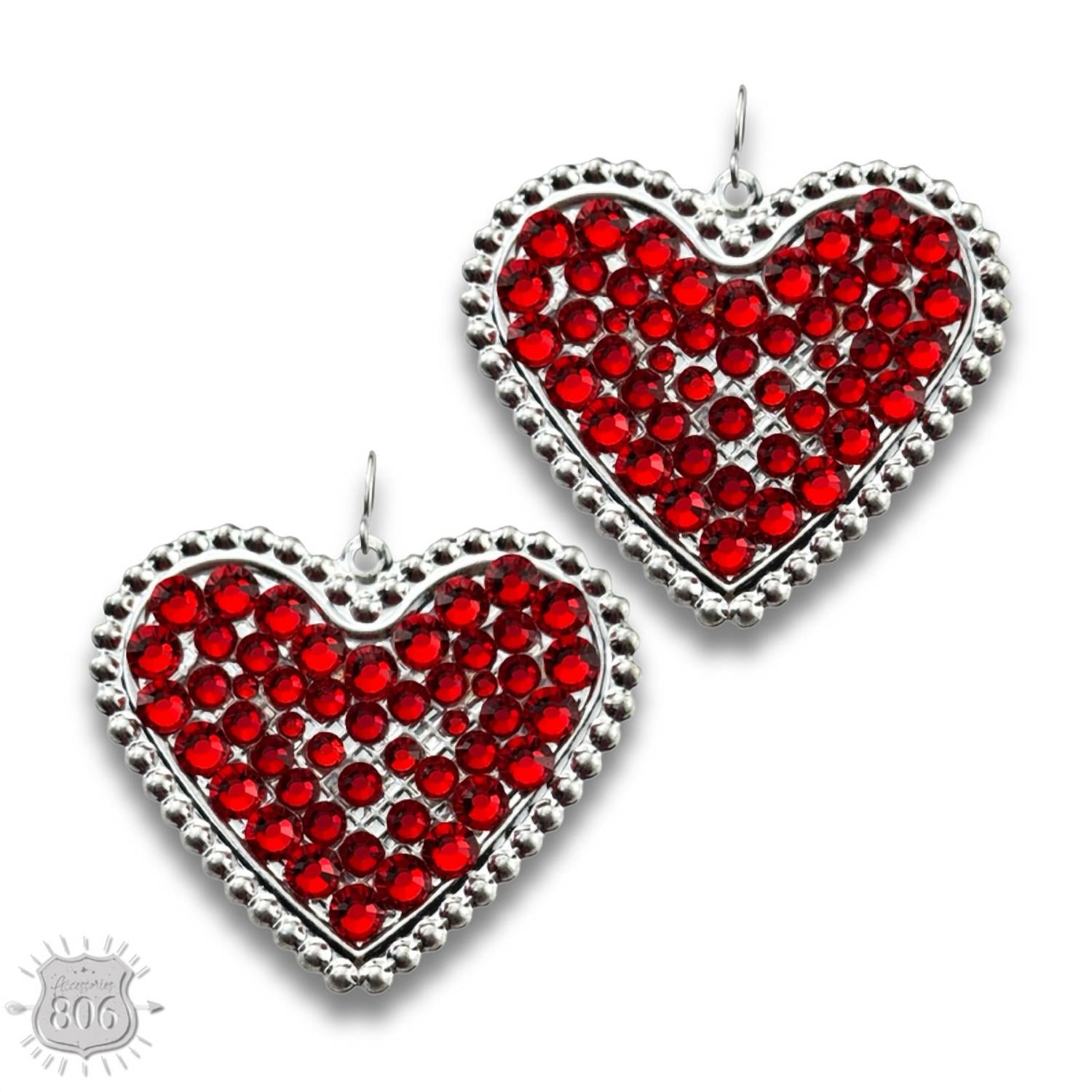 Pink Panache Women's Rhinestone Heart Dangle Earrings in red - women's jewelry