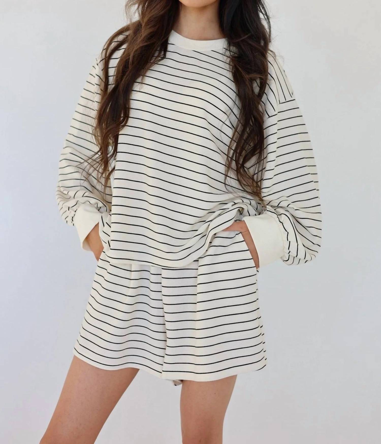 Klesis - Juliette Relaxed Striped Long Sleeve & Shorts Lounge Set