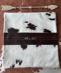 Equipage Snaffle Bit Cowhide Leather Pillow Cover #4 in brown white black - item - alternate view
