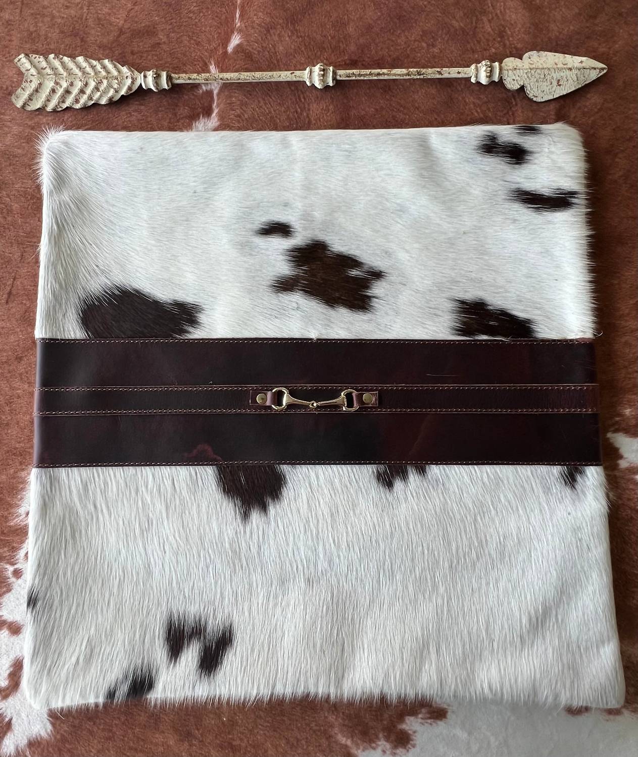 Equipage Snaffle Bit Cowhide Leather Pillow Cover #4 in brown white black - item - alternate view