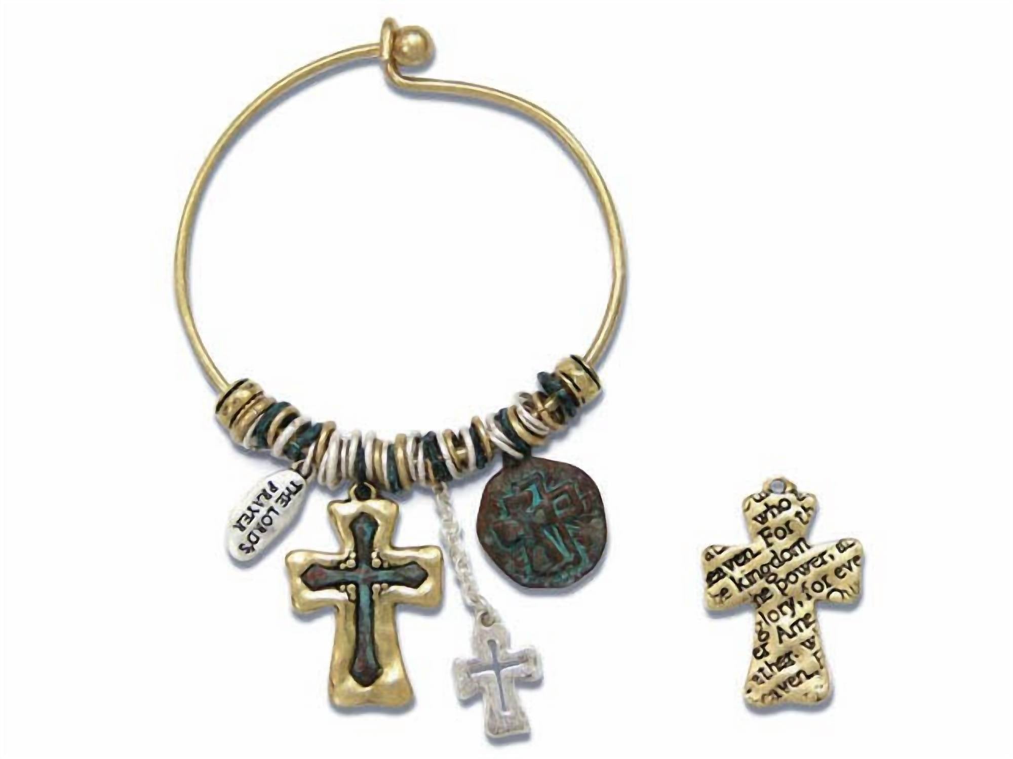 Divinity - Women's Mixed Metal The Lords Prayer Cross Charm Bracelet