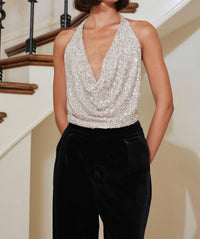bishop + young Sublime Halter Top in champagne - women's blouse - detail view