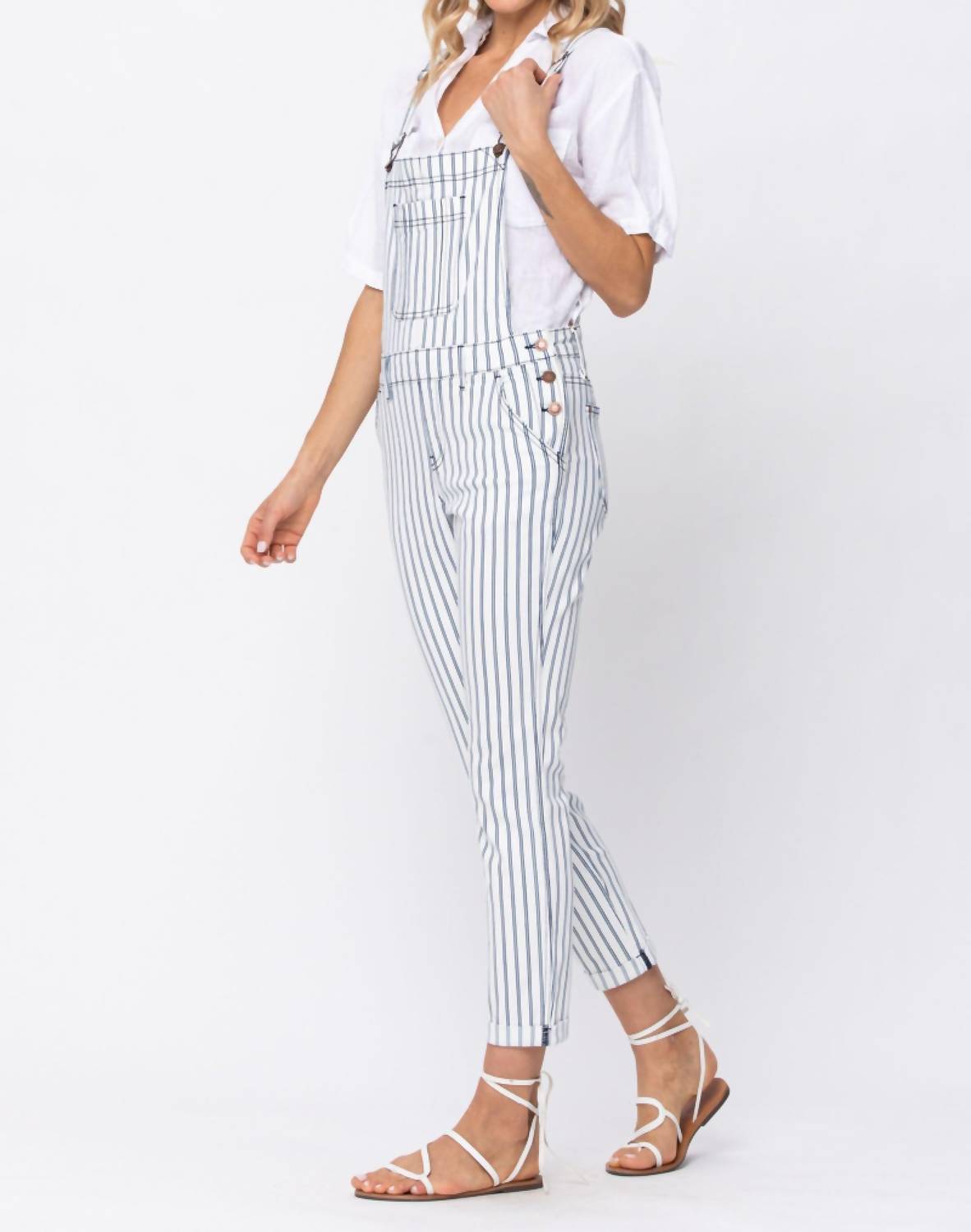 Judy Blue - Pin Stripe White Boyfriend Overalls