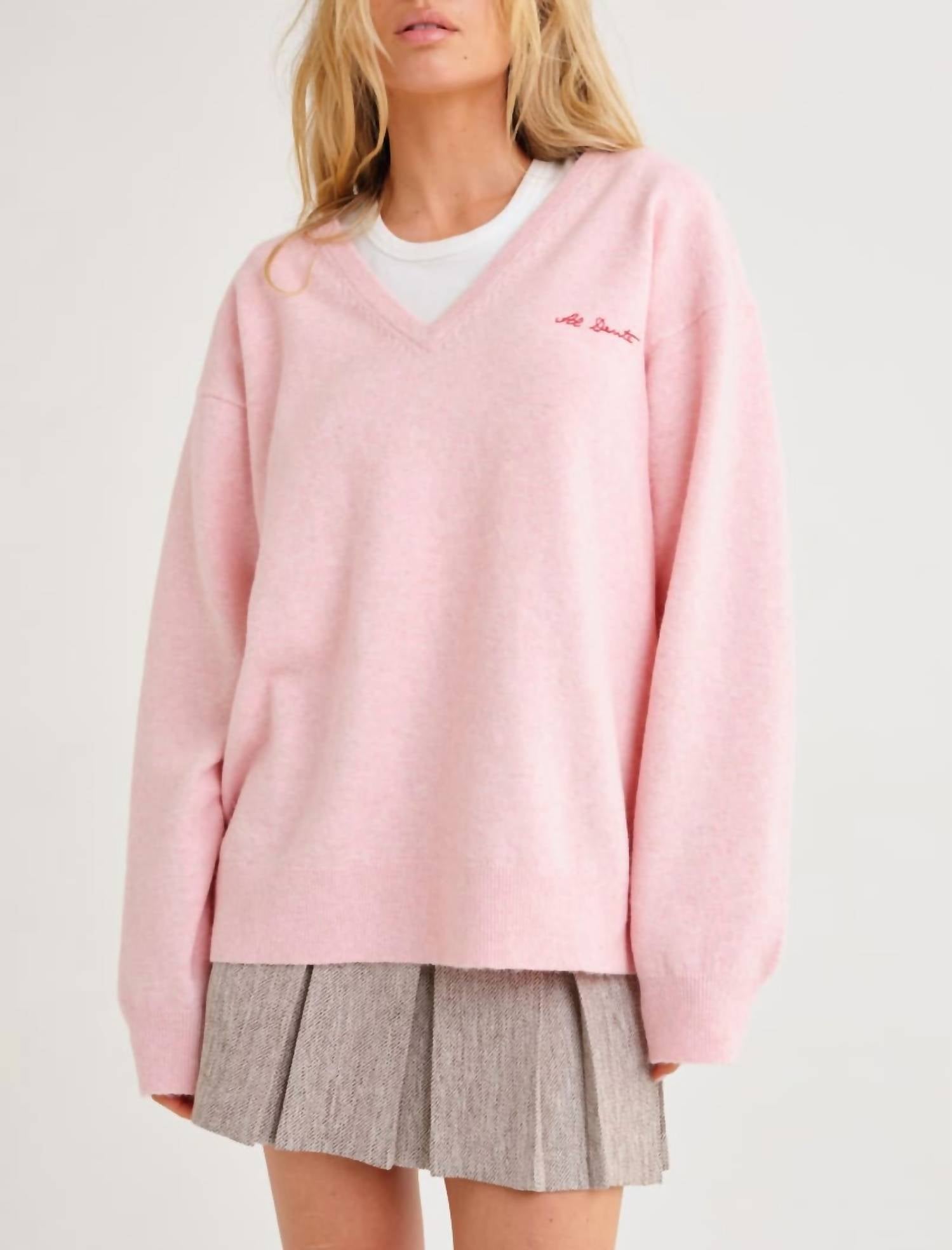 Rumored Vail Al Dente V-neck Sweater in pink - women's cardigan