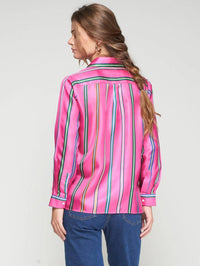 Vilagallo - Striped Silk Print Tea Blouse
