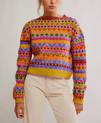 Free People Favorite Things Long Sleeve Sweater in bright confetti combo 1 - women's sweater