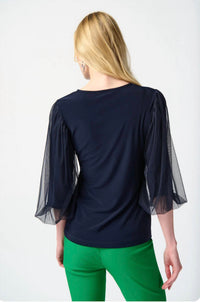 Joseph Ribkoff - Silky Knit Top With Mesh Sleeves
