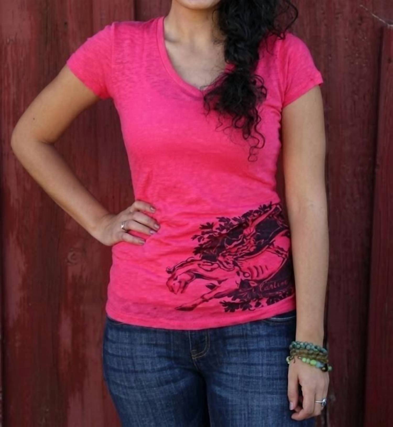 Original Cowgirl Clothing Ridem' Cowgirl Burnout Tee in pomegranite - women's t-shirt