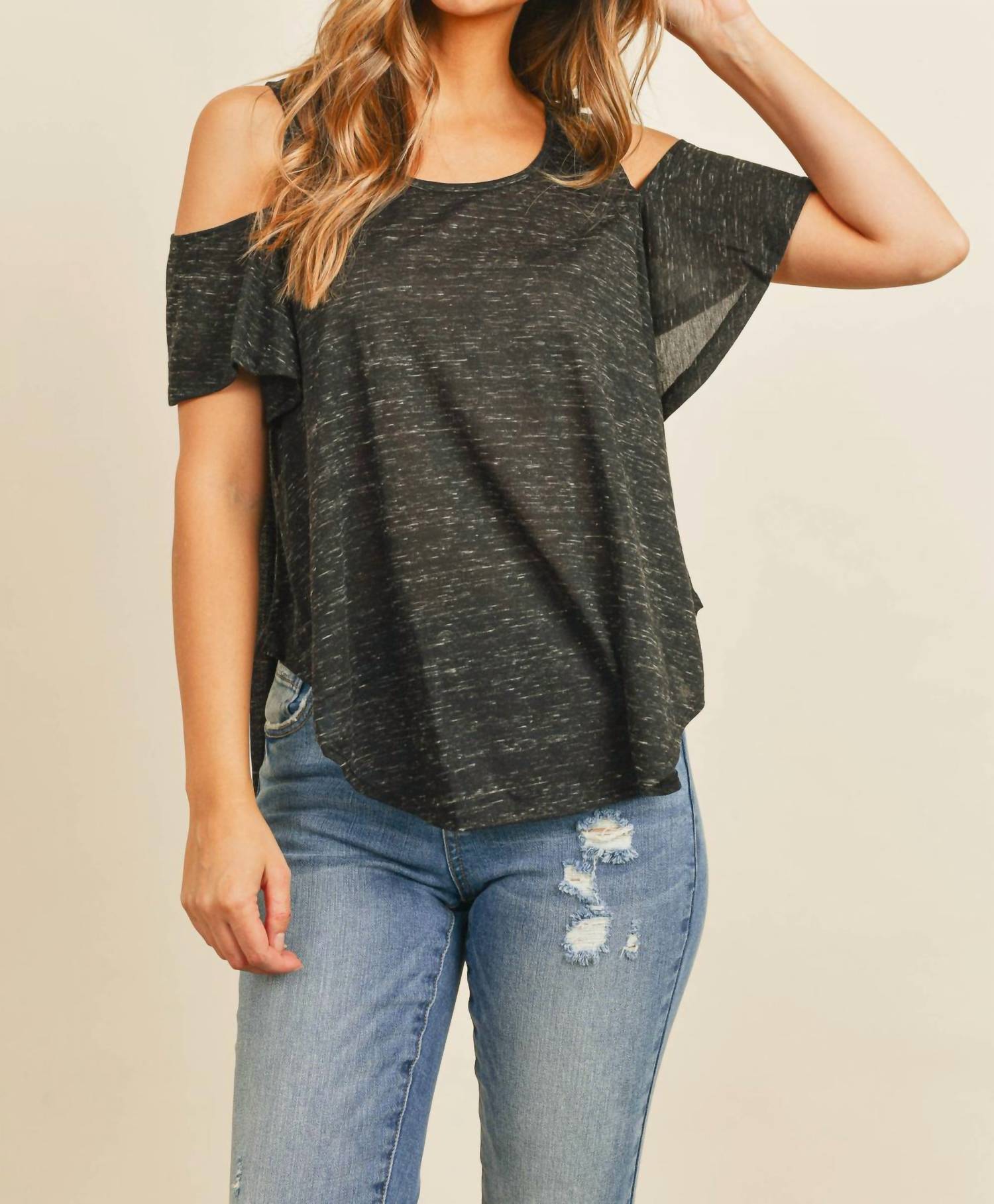L.A. Hearts - Cold Shoulder Scoop Neck Curved Hem Top