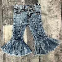 Bratti Mati - Infant Toddler Acid Washed Distressed Bell Bottom Jeans