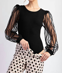 Ee:Some - Midnight Glam Mesh Sleeve Bodysuit