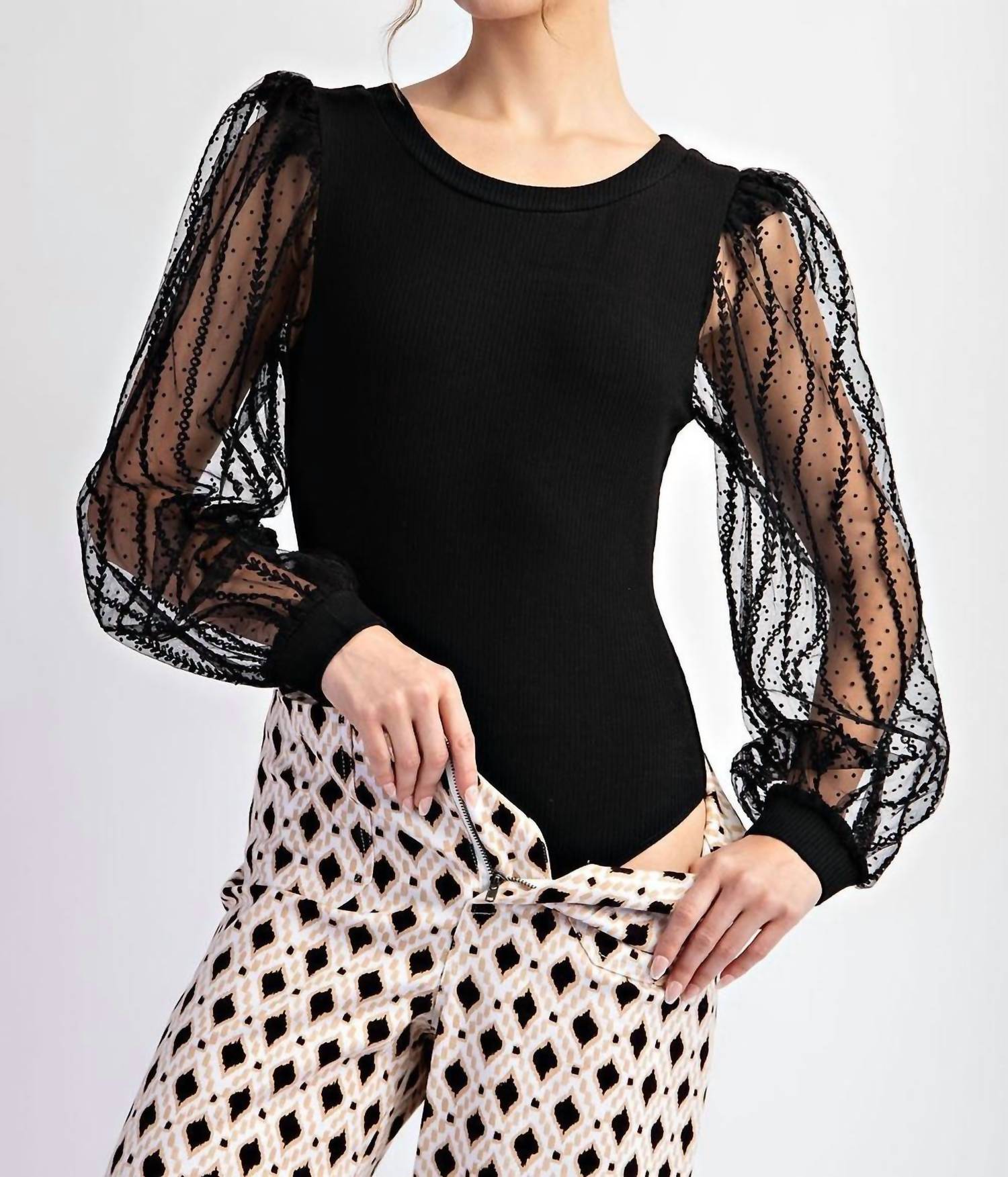 Ee:Some - Midnight Glam Mesh Sleeve Bodysuit