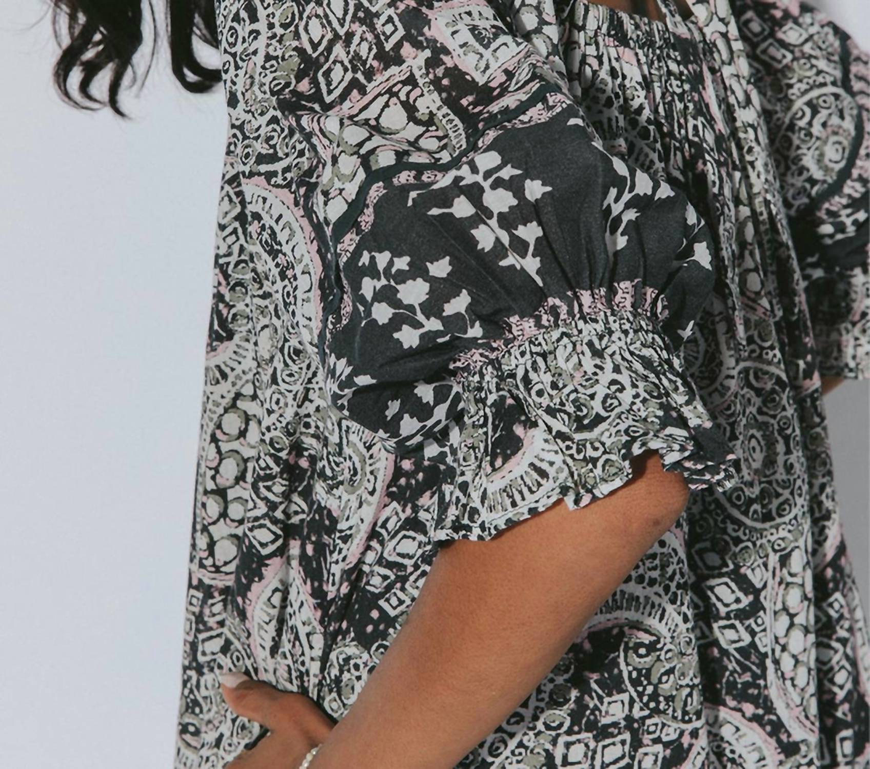 Cleobella Anila Mini Dress in printed black - women's dress - alternate view