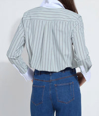 Lysse Executive Stripe Collar Cropped Schiffer Shirt in moonstone stripe - women's shirt - alternate view