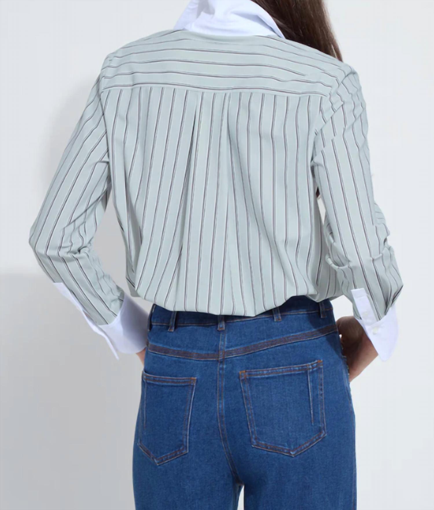 Lysse Executive Stripe Collar Cropped Schiffer Shirt in moonstone stripe - women's shirt - alternate view