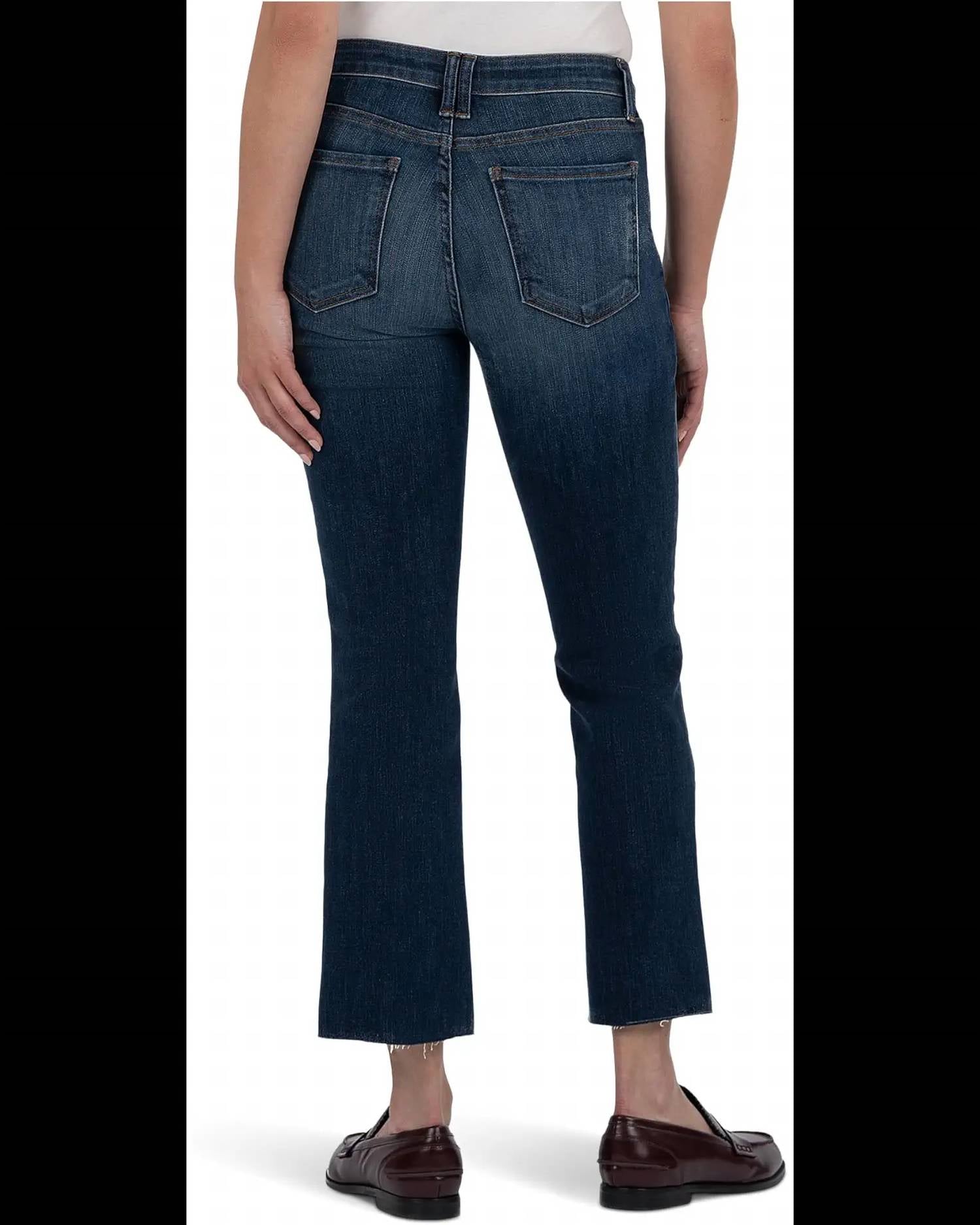 KUT FROM THE KLOTH Kelsey High Rise Flare Front Pockets Inset Raw Hem Jean in precocious - women's jeans - alternate view
