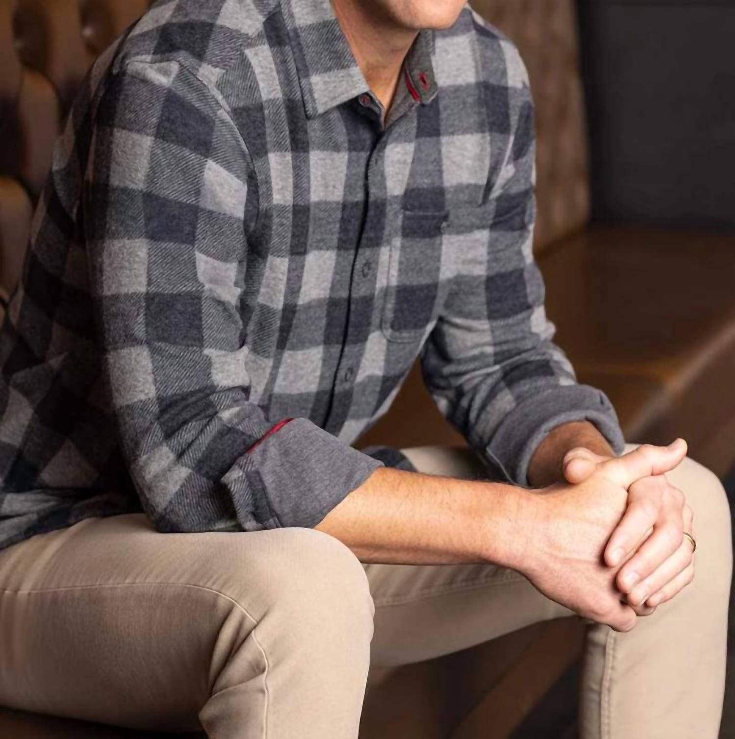 Flags & Anthem Hero Stretch Flannel Shirt in navy grey - men's long sleeve top - alternate view