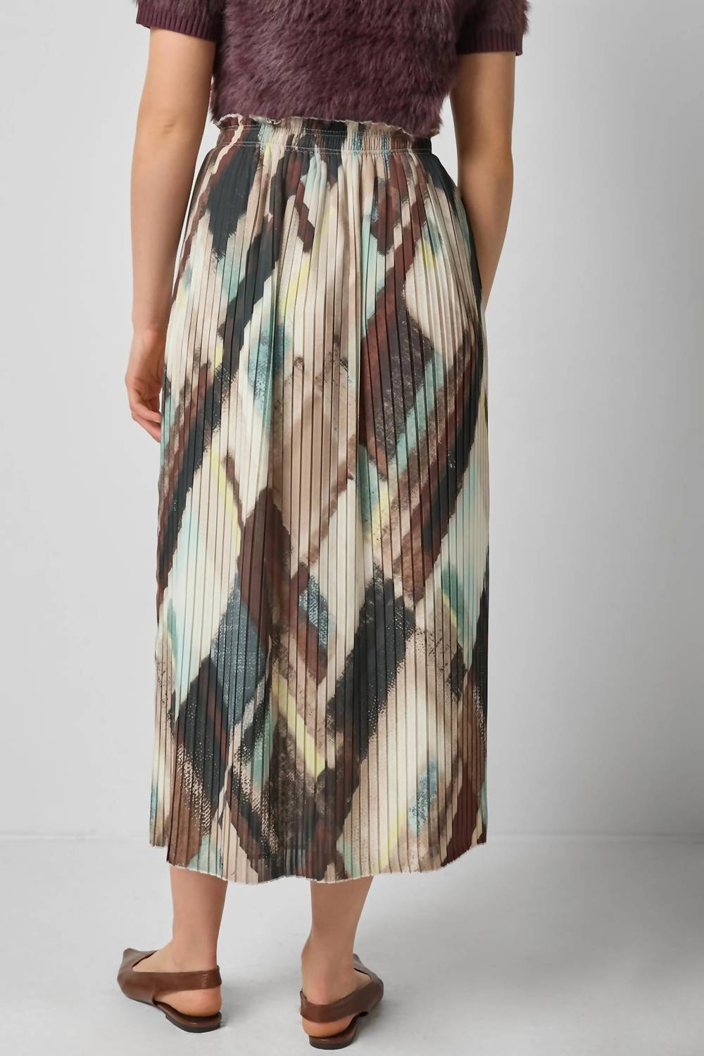 Lilla P Pleated Maxi Skirt in cappuccino plaid - women's skirt - detail view